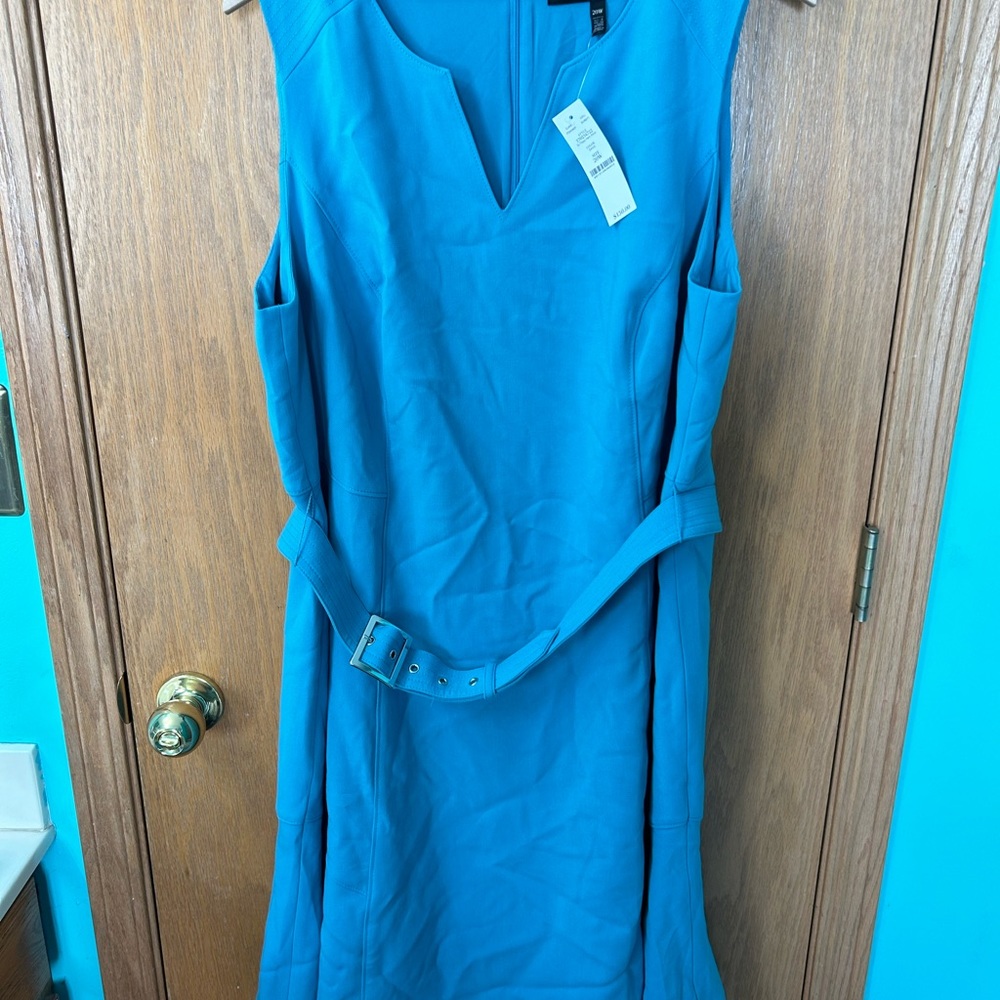 WHBM dress NWT 20W aqua teal flare sleeveless floppy hem alone dress oasis color - Picture 6 of 14